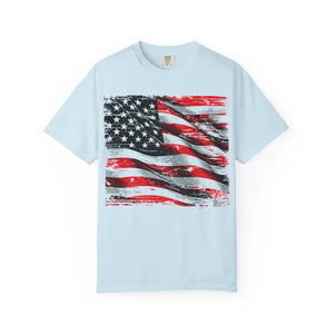 Bold Patriotic American Flag T-shirt - Garment-dyed Comfort - Dipaliz - Chambray / s