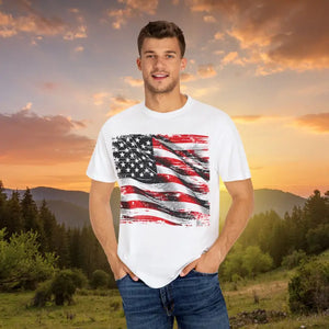 Bold Patriotic American Flag T-shirt - Garment-dyed - Dipaliz - White / s - T-shirts