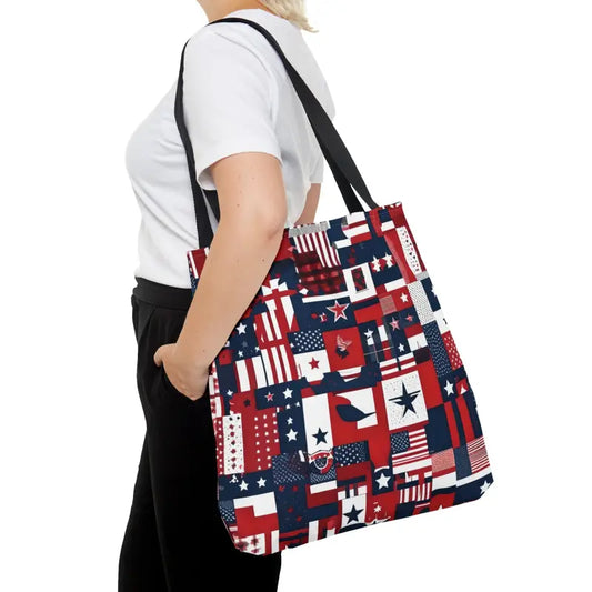 Timeless American Flag Tote with Black Cotton Handles - Large Bags