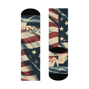 Cushioned Crew Socks - Bold American Flag Style - Dipaliz - White / one Size / 3/4