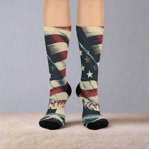 Cushioned Crew Socks - Bold American Flag Style - Dipaliz - White / one Size / 3/4