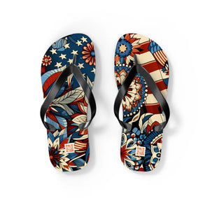 Patriotic Flip Flops Soft Polyester Suede July 4th Fashion - Dipaliz - s / Black Sole - Sandals