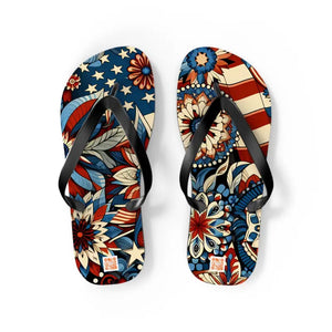 Patriotic Flip Flops Soft Polyester Suede July 4th Fashion - Dipaliz - m / Black Sole - Sandals