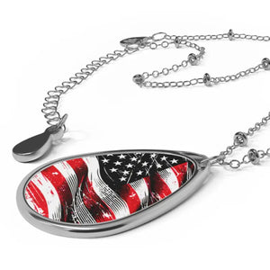 Bold Oval Necklace - American Flag Independence Day Flair - Dipaliz - one Size / Silver - Necklaces