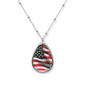 Bold American Flag Oval Necklace - Independence Day - Dipaliz - Necklaces