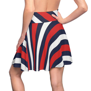 Patriotic Red White & Blue Striped Skater Skirt - Skirts