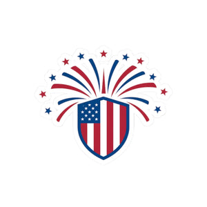 Patriotic Shield Fireworks Sticker American Flag Kiss-cut Decal for 4th of July - Decorative Stickers