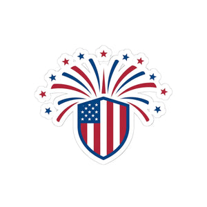 Patriotic Shield Fireworks Sticker American Flag Kiss-cut Decal for 4th of July - Decorative Stickers
