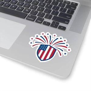 Patriotic Shield Fireworks Sticker American Flag Kiss-cut Decal for 4th of July - Decorative Stickers