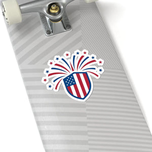 Patriotic Shield Fireworks Sticker American Flag Kiss-cut Decal for 4th of July - Decorative Stickers