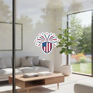 Patriotic Shield Fireworks Sticker American Flag Kiss-cut Decal for 4th of July - Decorative Stickers