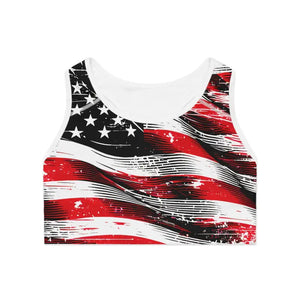 Blue Flag Print Patriotic Sports Bra Ultimate Support - Dipaliz - Bras