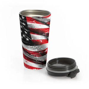 Steel Travel Mug - American Flag Print Patriotic - Dipaliz - 15oz - Thermoses