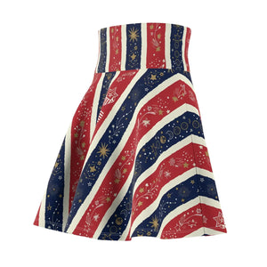 Patriotic Stars & Stripes Skater Skirt, Red White Blue Fourth of July Aop - Skirts