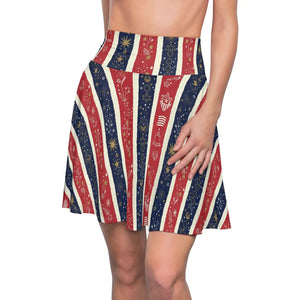 Patriotic Stars & Stripes Skater Skirt, Red White Blue Fourth of July Aop - Skirts