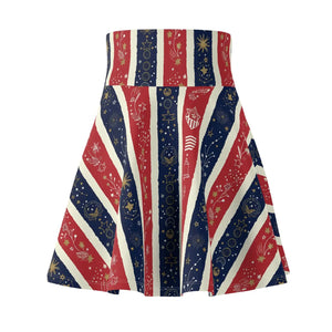 Patriotic Stars & Stripes Skater Skirt, Red White Blue Fourth of July Aop - Skirts