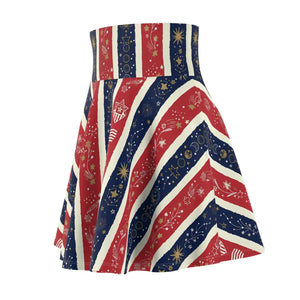 Patriotic Stars & Stripes Skater Skirt, Red White Blue Fourth of July Aop - Skirts