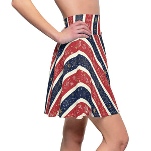 Patriotic Stars & Stripes Skater Skirt, Red White Blue Fourth of July Aop - Skirts