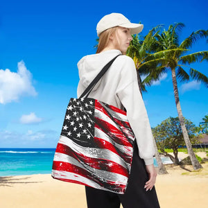 American Flag Tote Polyester Canvas Bag Bold Stars - Dipaliz - Shopping Totes