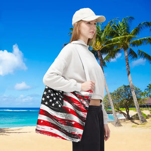 American Flag Tote Polyester Canvas Bag Bold Stars - Dipaliz - Shopping Totes