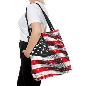 American Flag Tote Polyester Canvas Bag Bold Stars - Dipaliz - Shopping Totes