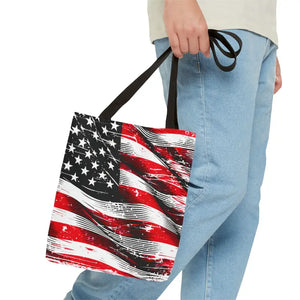 American Flag Tote Polyester Canvas Bag Bold Stars - Dipaliz - Shopping Totes