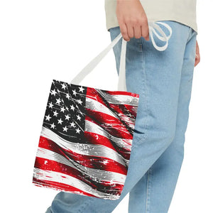 American Flag Tote Polyester Canvas Bag Bold Stars - Dipaliz - Shopping Totes