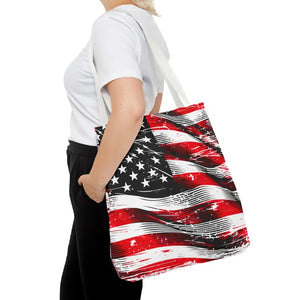 American Flag Tote Polyester Canvas Bag Bold Stars - Dipaliz - Shopping Totes