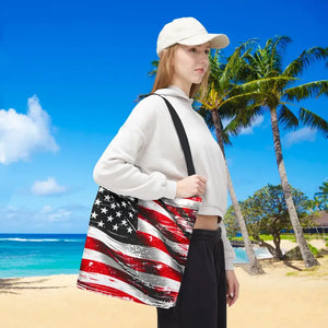 American Flag Tote Polyester Canvas Bag Bold Stars - Dipaliz - Shopping Totes