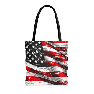 American Flag Tote Polyester Canvas Bag Bold Stars - Dipaliz - 16’’ × / Black - Shopping Totes