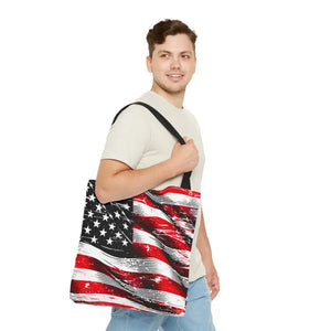 American Flag Tote Polyester Canvas Bag Bold Stars - Dipaliz - Shopping Totes