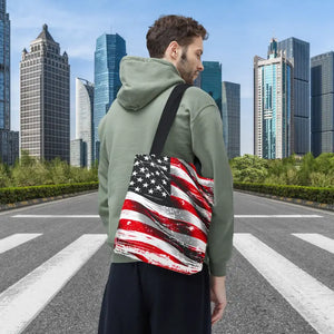 American Flag Tote Polyester Canvas Bag Bold Stars - Dipaliz - Shopping Totes