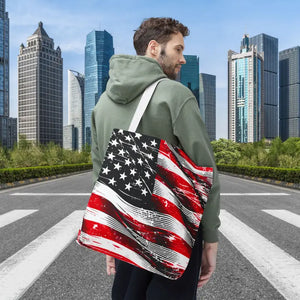American Flag Tote Polyester Canvas Bag Bold Stars - Dipaliz - Shopping Totes