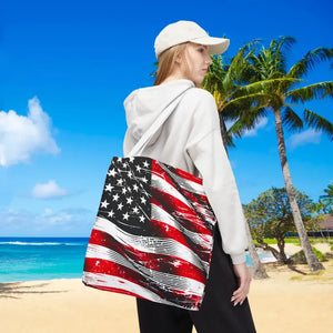 American Flag Tote Polyester Canvas Bag Bold Stars - Dipaliz - Shopping Totes