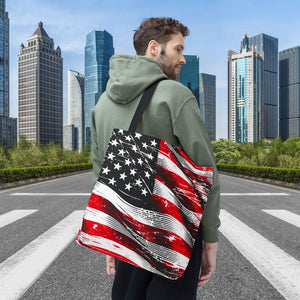 American Flag Tote Polyester Canvas Bag Bold Stars - Dipaliz - Shopping Totes
