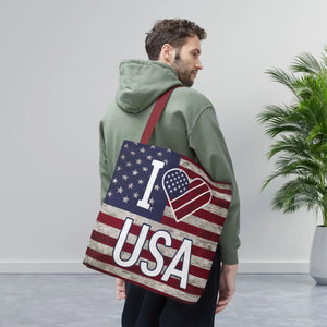 Patriotic Tote Bag - Usa Heart Summer Beach - Dipaliz - Shopping Totes