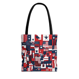 Patriotic Tote Bag Red White Blue Design for Travel - Dipaliz - 13’’ × / Black - Shopping Totes