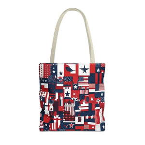 Patriotic Tote Bag Red White Blue Design for Travel - Dipaliz - 16’’ × / Beige - Shopping Totes
