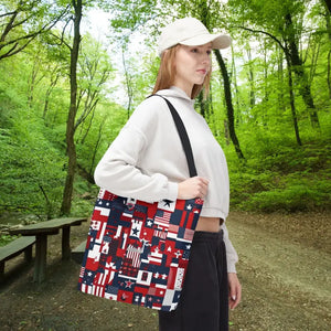 Patriotic Tote Bag Red White Blue Design for Travel - Dipaliz - 16’’ × / Black - Shopping Totes