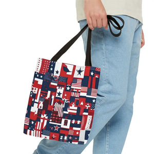 Patriotic Tote Bag Red White Blue Design for Travel - Dipaliz - Shopping Totes
