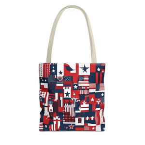 Patriotic Tote Bag Red White Blue Design for Travel - Dipaliz - 13’’ × / Beige - Shopping Totes