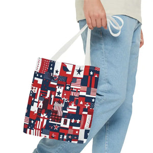 Patriotic Tote Bag Red White Blue Design for Travel - Dipaliz - Shopping Totes