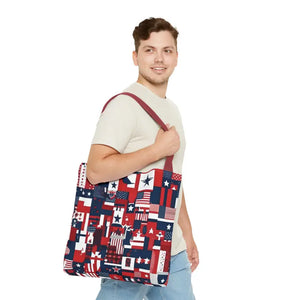 Patriotic Tote Bag Red White Blue Design for Travel - Dipaliz - Shopping Totes