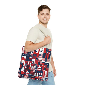 Patriotic Tote Bag - Red White Blue Design Travel - Dipaliz - Shopping Totes
