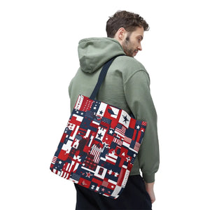 Patriotic Tote Bag - Red White Blue Design Travel - Dipaliz - Shopping Totes