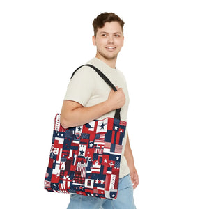 Patriotic Tote Bag - Red White Blue Design Travel - Dipaliz - Shopping Totes