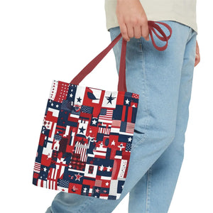 Patriotic Tote Bag - Red White Blue Design Travel - Dipaliz - Shopping Totes
