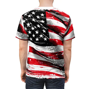 Distressed American Flag Unisex Cut Sew Tee - Dipaliz - T-shirts