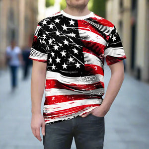 Distressed American Flag Unisex Cut Sew Tee - Dipaliz - T-shirts