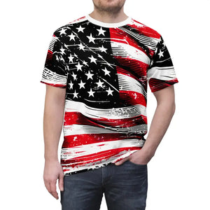 Distressed American Flag Unisex Cut Sew Tee - Dipaliz - White Stitching / 4 Oz. / s - T-shirts
